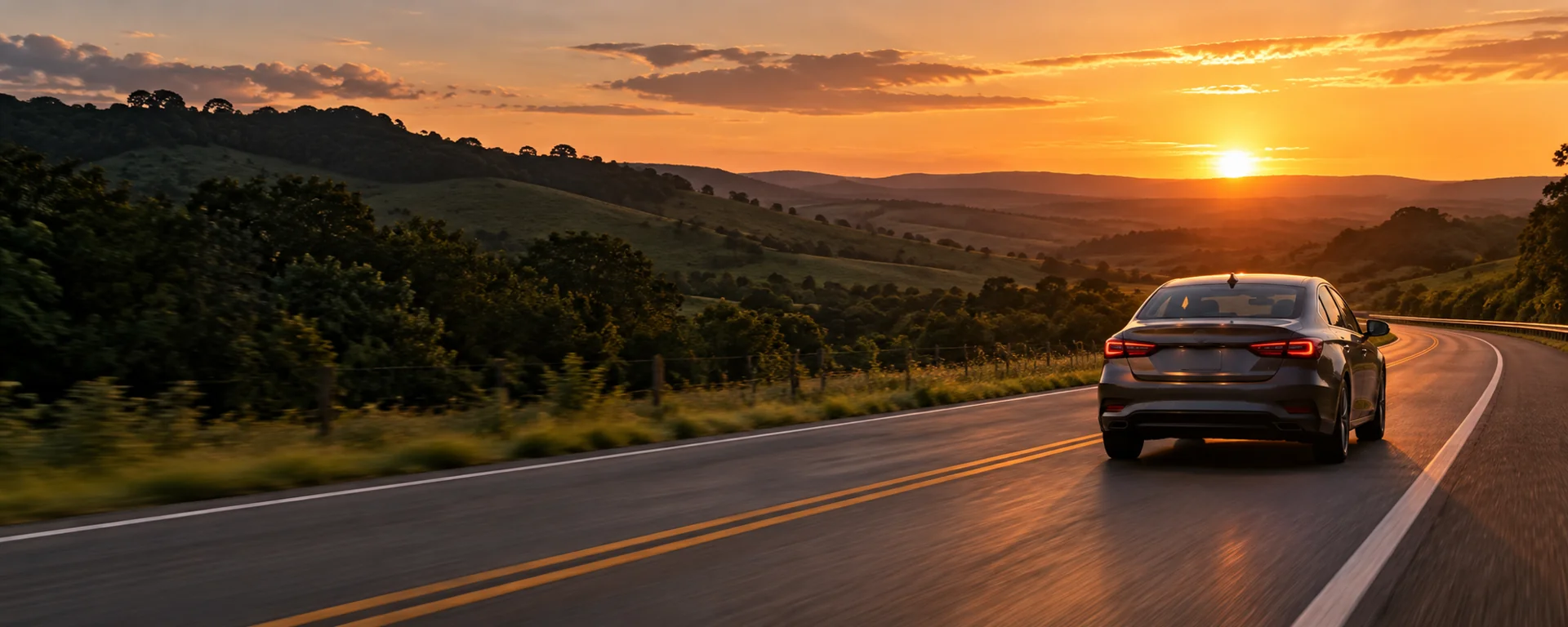 Carro na estrada ao pôr do sol